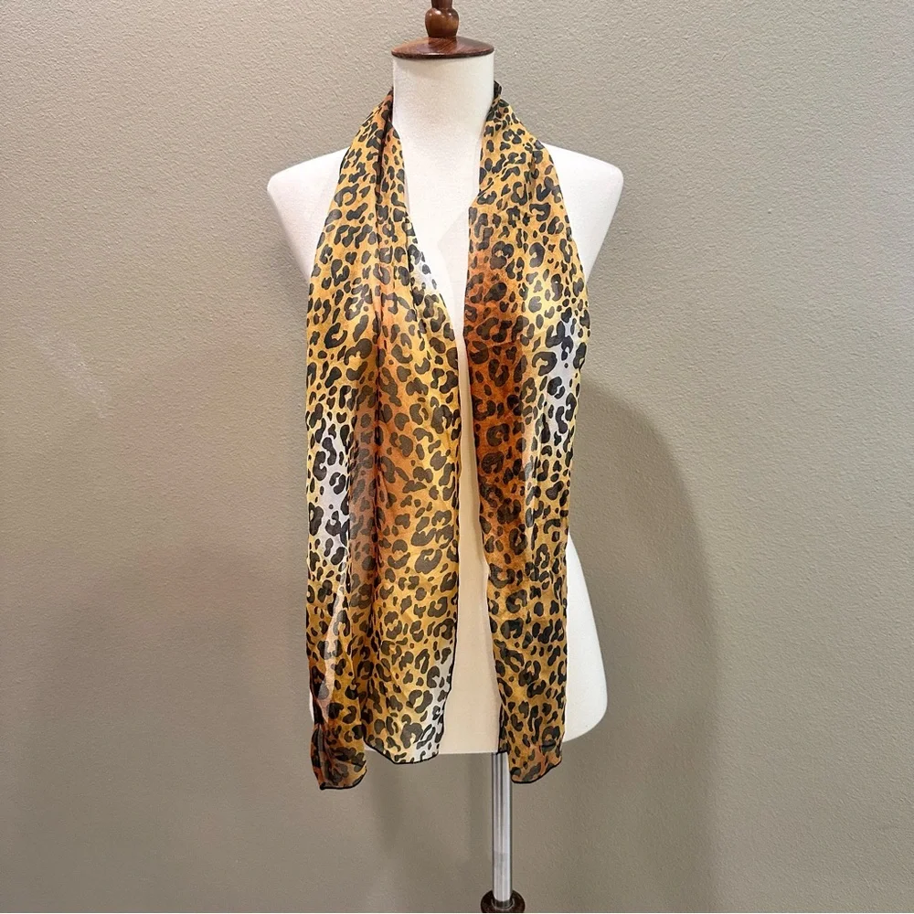 Leopard Print Scarf Vintage Thin Long Bag Charm wrap Faux Silk